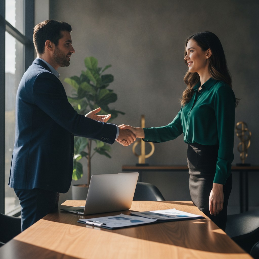 Equipment financing advisor working with a business owner